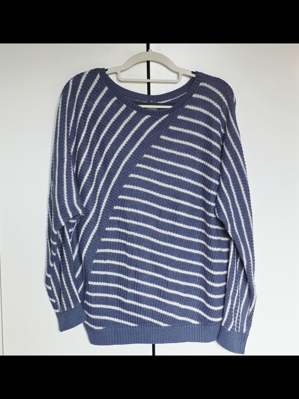 Blue and White Striped Knit Long Sleeve Sweater Blouse, Maternity, Large
